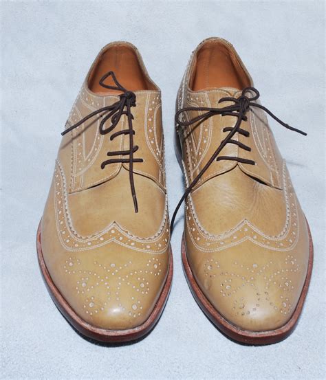 Men Beige Color Wing Tip Full Brogues Laceup Oxford Classical Real Leather Shoes Handmade