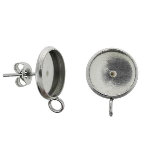 Clous D Oreilles Pour Cabochon Fond Plat 10 Mm 1 Anneau En Acier Inox