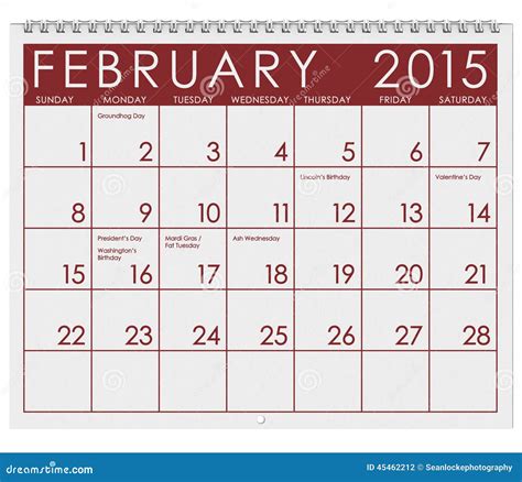 2015 Calendar Month Of February Stock Illustration Illustration Of