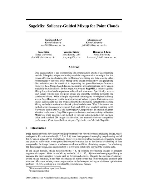 PDF SageMix Saliency Guided Mixup For Point Clouds