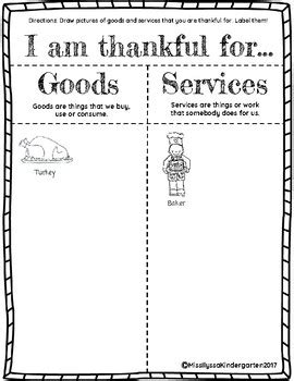 Thanksgiving Goods and Services Worksheet by Miss Ilyssa Kindergarten