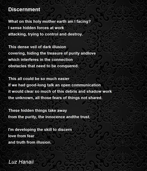 Discernment By Luz Hanaii Discernment Poem