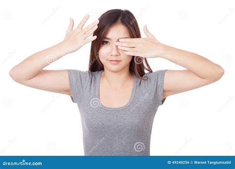 Young Asian Woman Close One Eye Open One Eye Stock Photo Image Of