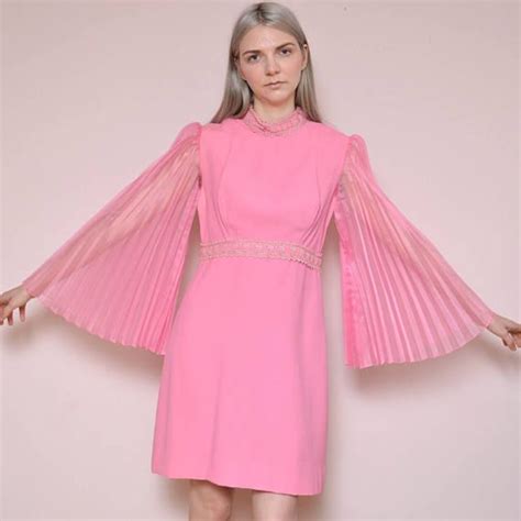 Vintage S Mod Bubblegum Pink Bell Sleeve Dress Sheer Bell Etsy