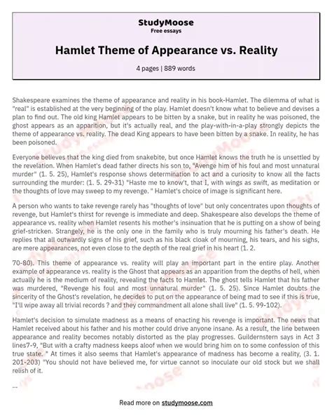 Hamlet Theme Of Appearance Vs Reality Free Comparison Essay Example