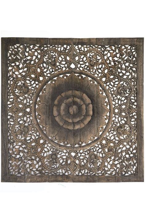 Mandala Carved Wood Wall Art Panel, Grey Headboard | Carved wood wall art, Panel wall art ...