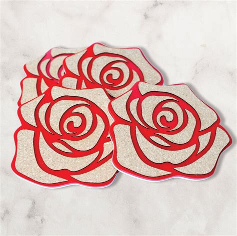 Rose Flower Coasters Flower Coaster Set Cork And Acrylic Etsy