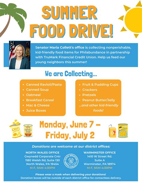 Summer Food Drive Senator Maria Collett