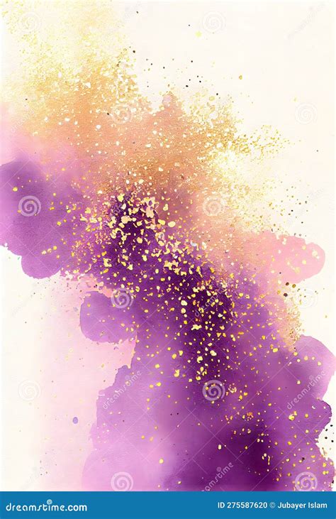 Watercolor Purple Gold Glitter Background Stock Illustration