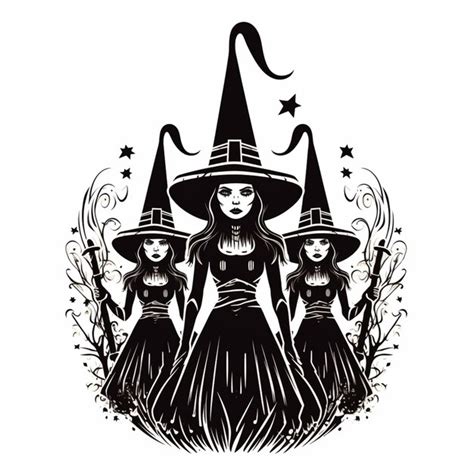 три ведьмы в шляпах и метлах в кругу генеративный ИИ | Премиум Фото