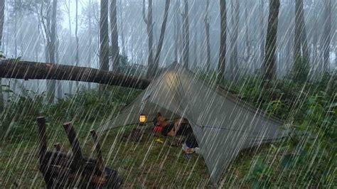 Solo Camping In Heavy Rain With Thunderstorm Enjoying The Sound Of