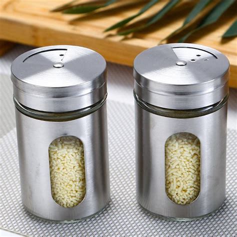 Pcs Ml Empty Stainless Steel Spice Shakers Container Glass Jars Set