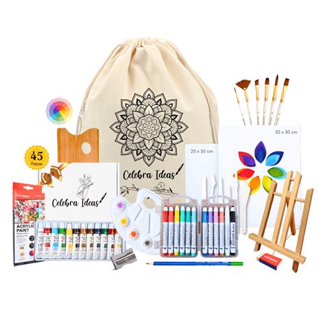 Set de Arte Acrílicos con atril Kit de arte Pinturas 45 piezas