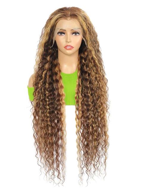 Extra lange Ombre Honey Blonde Wasserwelle x Lace Front Perücken heben Echthaarperücken