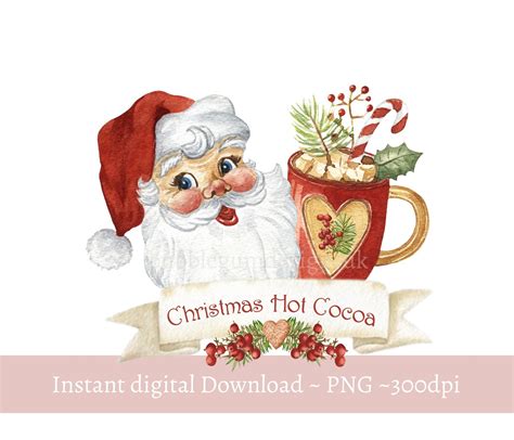 Vintage Santa Christmas Hot Cocoa PNG Christmas Hot Etsy
