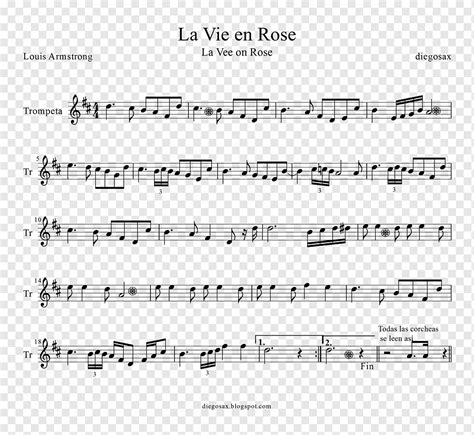 Saxophone Sheet Music La Vie En Rose Trumpet Saxophone Angle Text