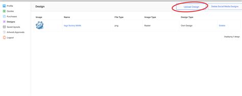 Add Button For Customers To Upload Designs To Their Profile