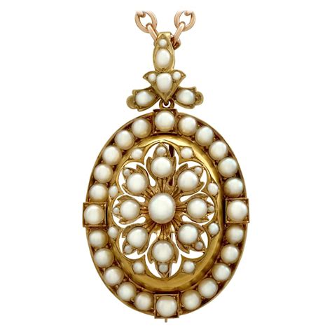 Garnet Seed Pearl Yellow Gold Pendant Brooch Pendant Necklace For Sale