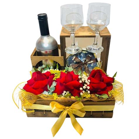 Kit Vinho Rosas Innova Cestas E Flores