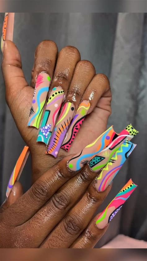 COLORFUL ACRYLIC NAILS | Colourful acrylic nails, Pop art nails ...