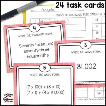 Decimals Task Cards Bundle Place Value Ordering Comparing Rounding