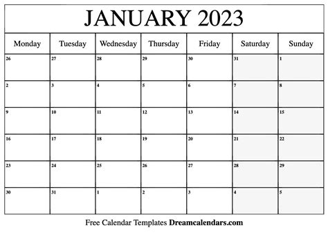 Free Printable January 2022 Calendars Wiki Calendar January 2023