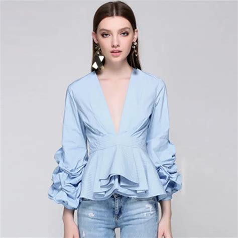 Newest Fashion Runway Designer Tops Blouse Women S Sexy Deep V