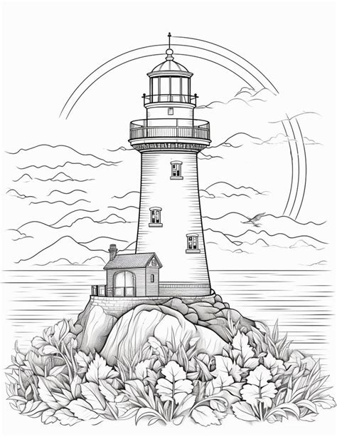 Printable Lighthouse Scene Coloring Pages For Adults Printable Pd