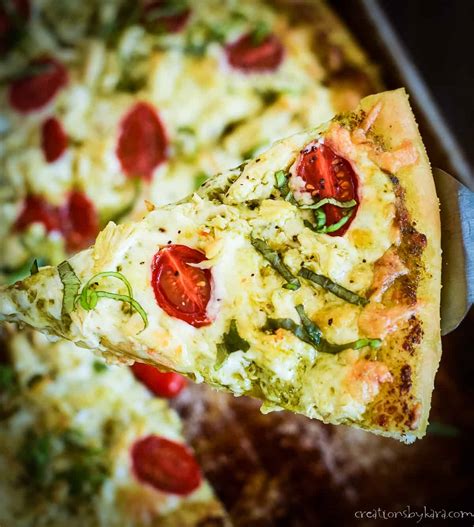 Easy Chicken Pesto Pizza Recipe With Tomatoes Creations By Kara