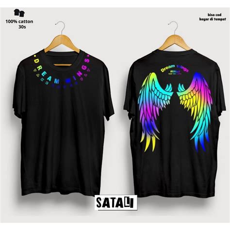 Jual Kaos Distro Sayap Dream Wings Pelangi T Shirt Sablon Tulisan Di