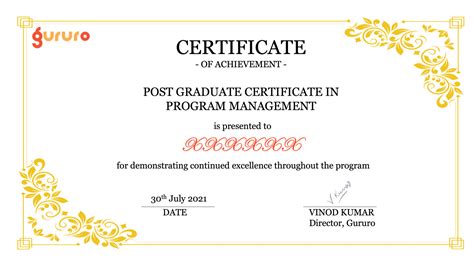 Post Graduate Certificate Program Management Gururo