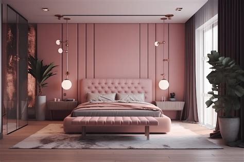 Premium AI Image | Bedroom interior in pink colors in modern house