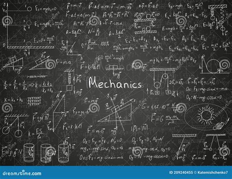 Natuurkundige Formules Met De Hand Getrokken Op Een Zwart Onschoon Bord