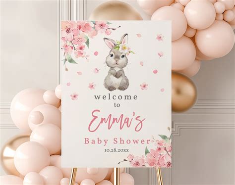 Editable Bunny Baby Shower Welcome Sign Rabbit Baby Shower Welcome