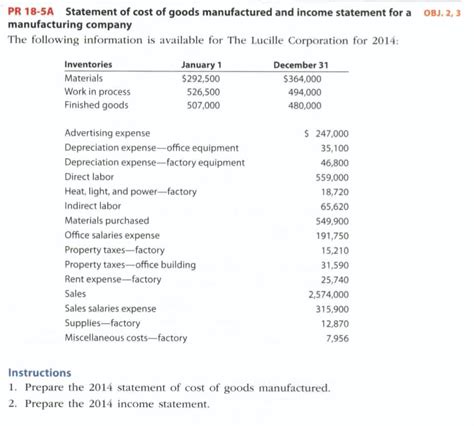 Solved Pr 18 5a Statement Of Cost Of Goods Manufactured And