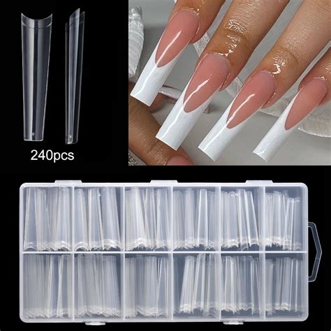 240PC Professional 3XL Extra Long Clear Square Nail Tips NO C CURVE