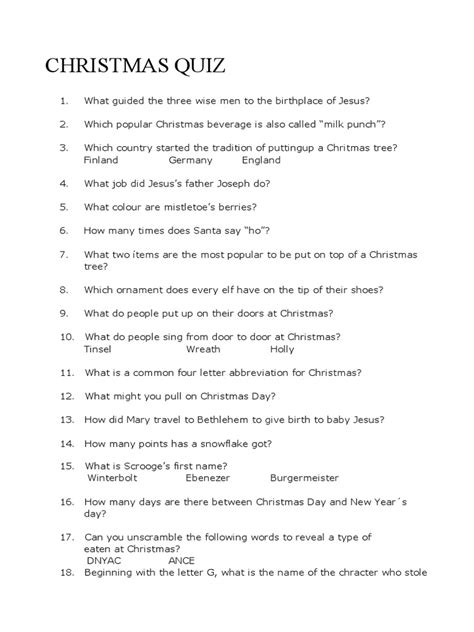 Christmas Quiz Pdf