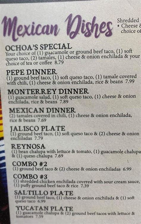 Online Menu Of Ochoas Mexican Restaurant Athens Tx