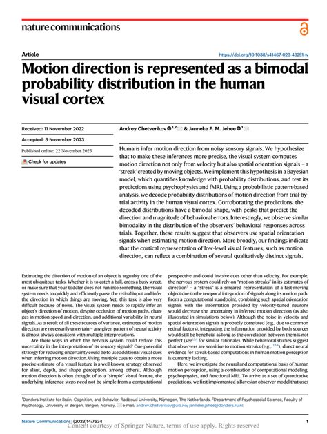 Pdf Motion Direction Is Represented As A Bimodal Probability