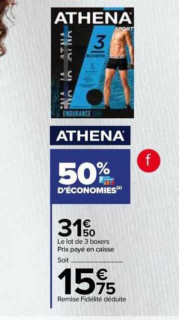 Promo Le Lot De 3 Boxers Athena Chez Carrefour Market ICatalogue Fr