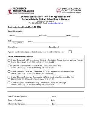 Fillable Online Summer School Travel For Credit Application Form Durham