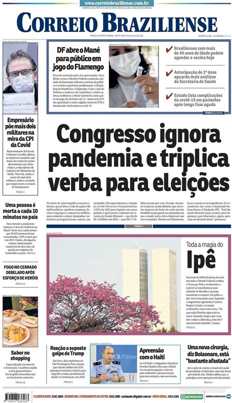 Capa Correio Braziliense Edição Sexta 16 de Julho de 2021