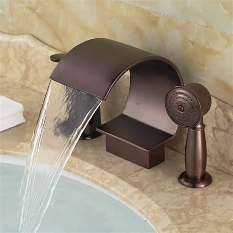 Luxury Deck Mount Widespread Waterfall Bathroom Tub Mixer Faucet With