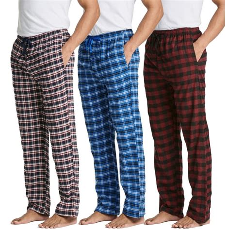 Real Essentials 3 Pack Mens Pajama Pants Knit Cotton Flannel Plaid