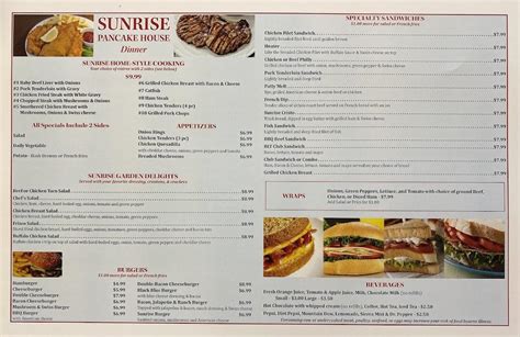 Menu At Sunrise Pancake House Restaurant Millstadt