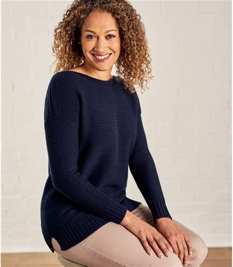 Navy Womens Cotton Boat Neck Jumper Woolovers Uk