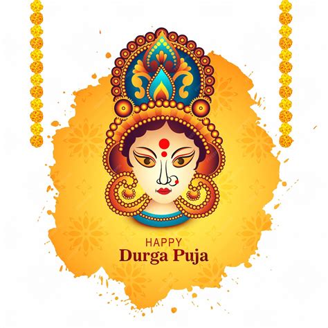 행복 Durga Pooja 인도 축제 종교 휴일 카드 배경 무료 벡터