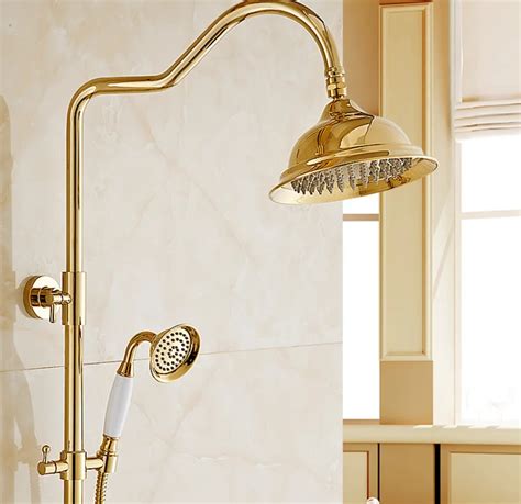 Bathroom Brass Gold Color Shower Set Handheld Shower Rainfall Shower