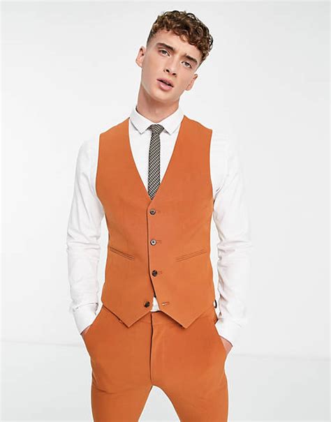 Asos Design Super Skinny Suit Vest In Tobacco Asos