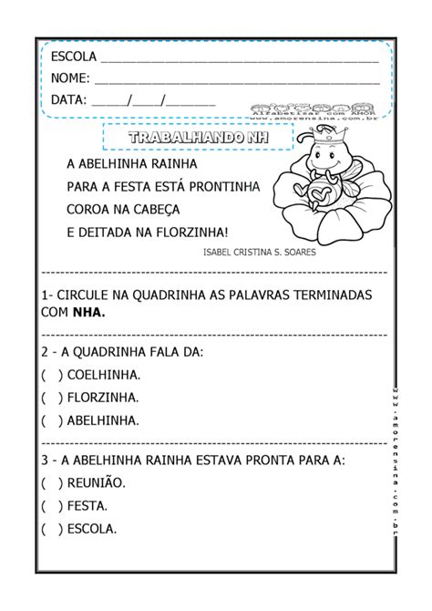 TEXTO EM QUADRINHA ABELHA RAINHA ALFABETIZAÇÃO